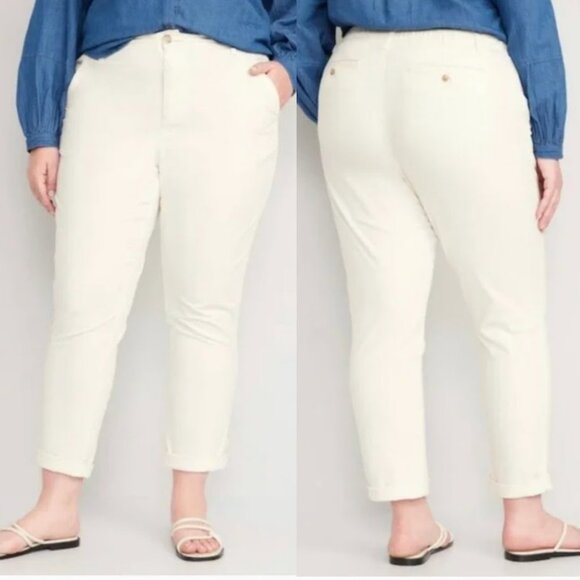 Old Navy Women's High Waisted Cream Chino Tapered Leg Ivory Pants Plus 4XL XXXXL - Picture 1 of 12